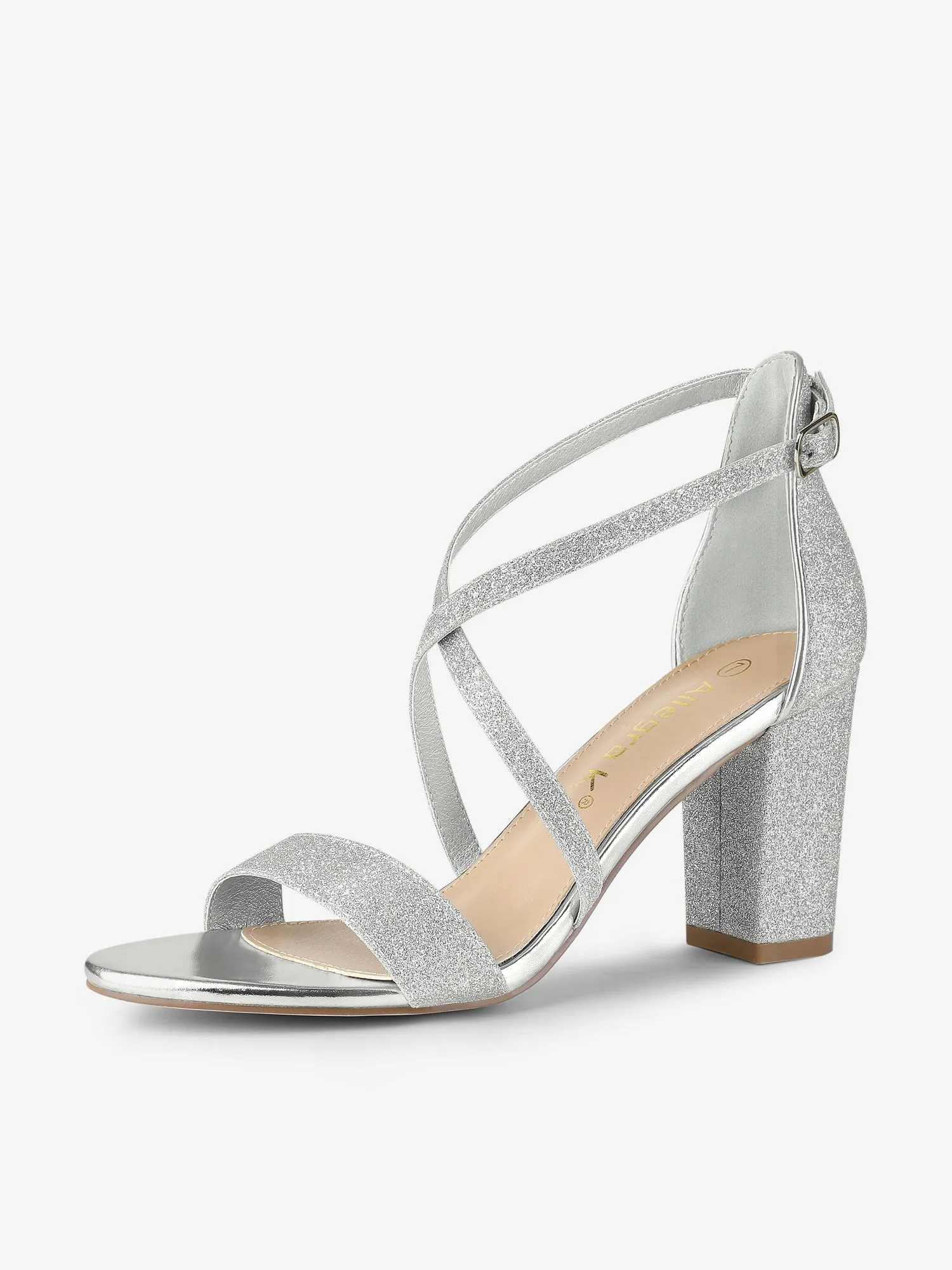Glitter Crisscross Strap Block Heel Sandals