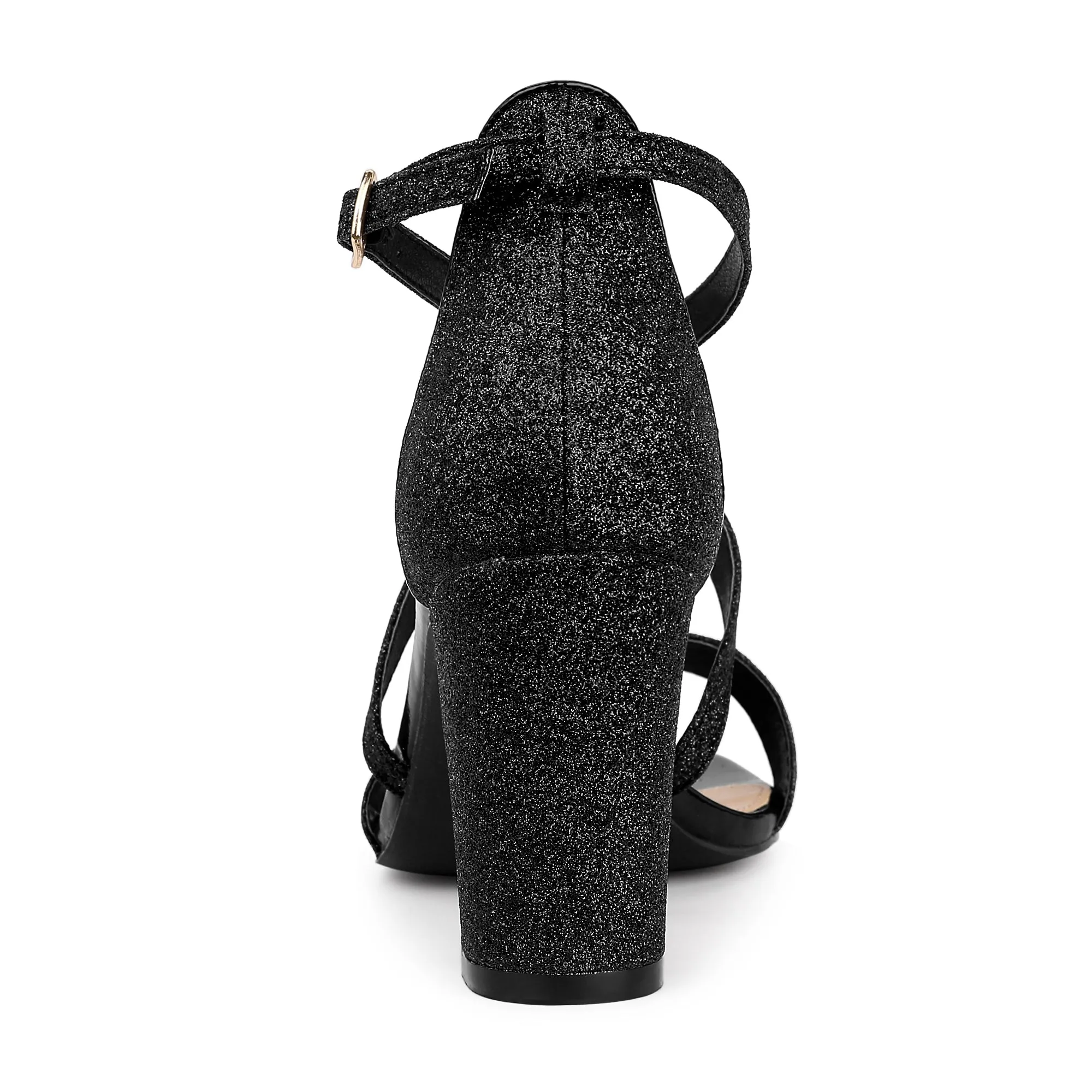 Glitter Crisscross Strap Block Heel Sandals