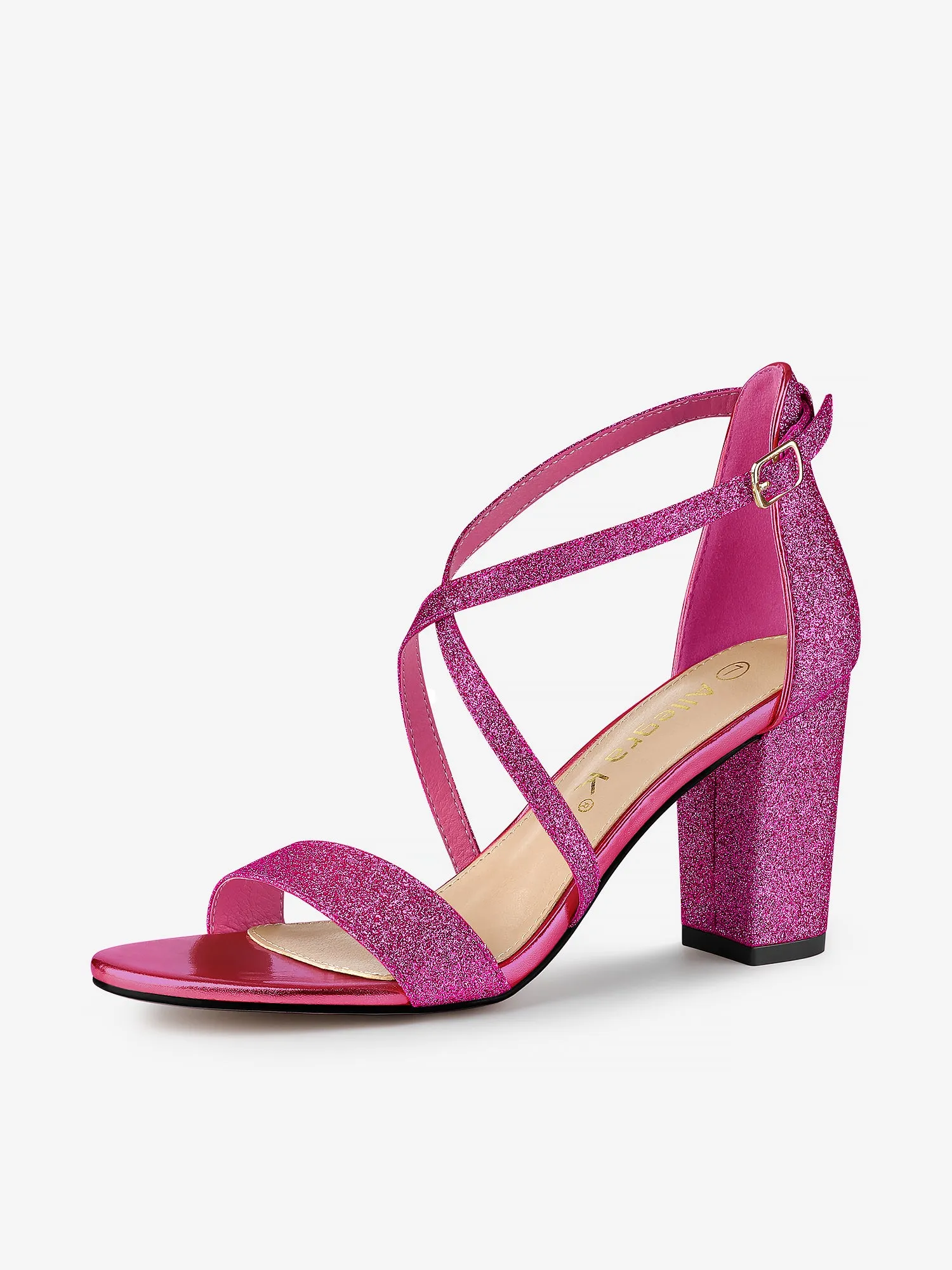 Glitter Crisscross Strap Block Heel Sandals