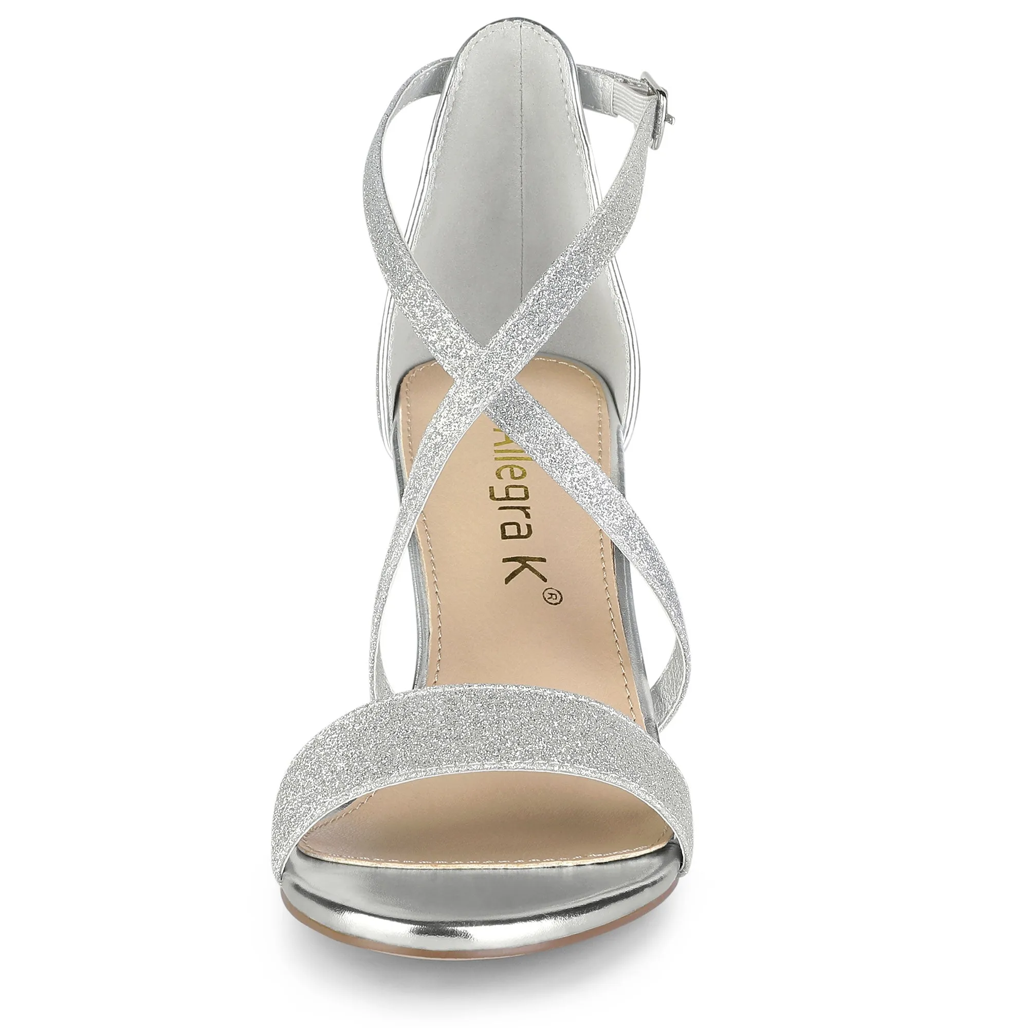 Glitter Crisscross Strap Block Heel Sandals
