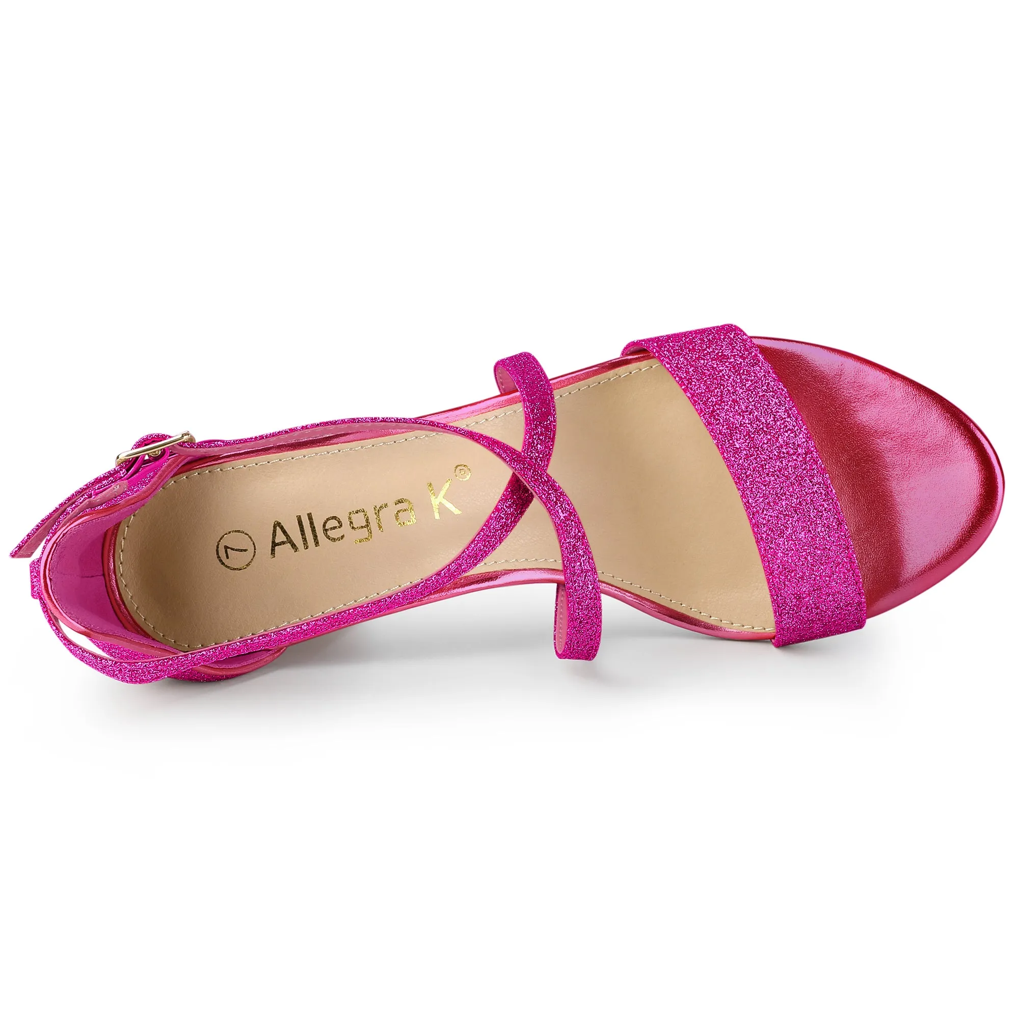 Glitter Crisscross Strap Block Heel Sandals