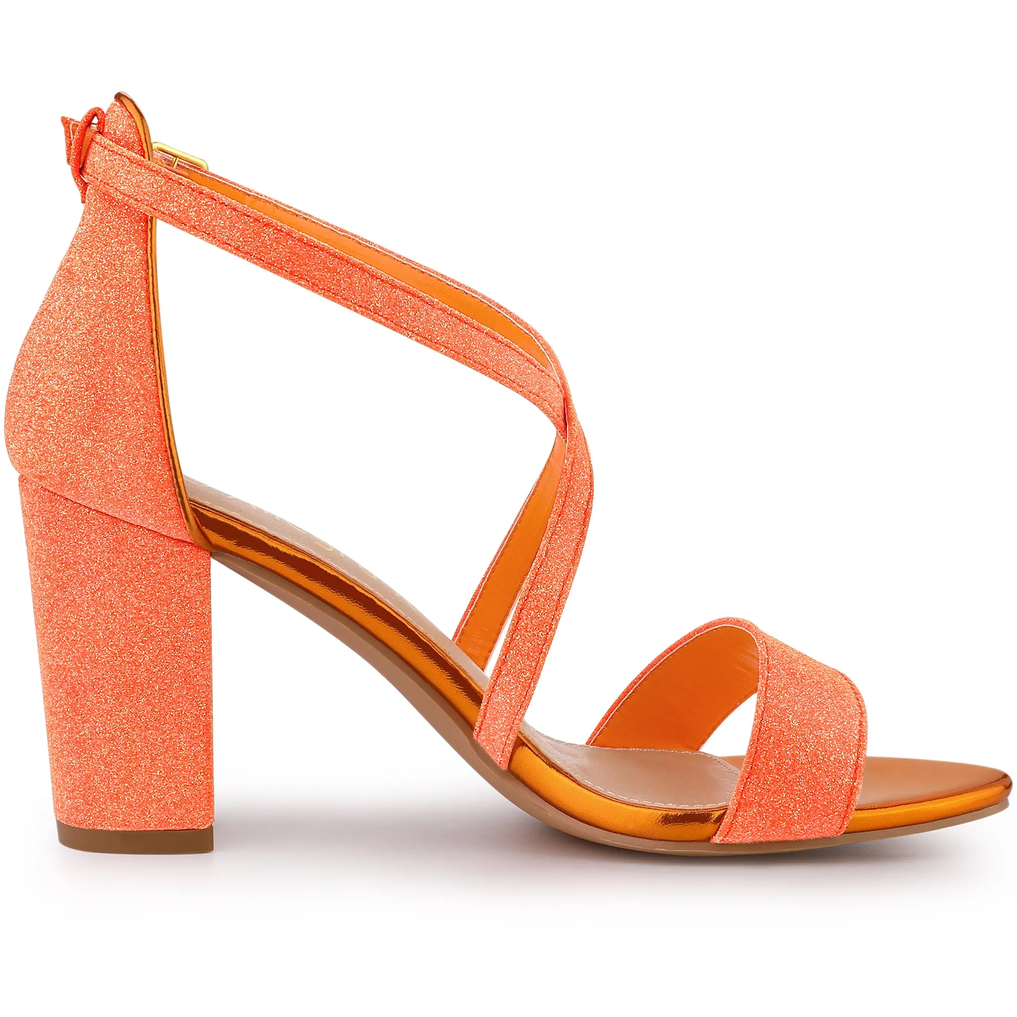 Glitter Crisscross Strap Block Heel Sandals