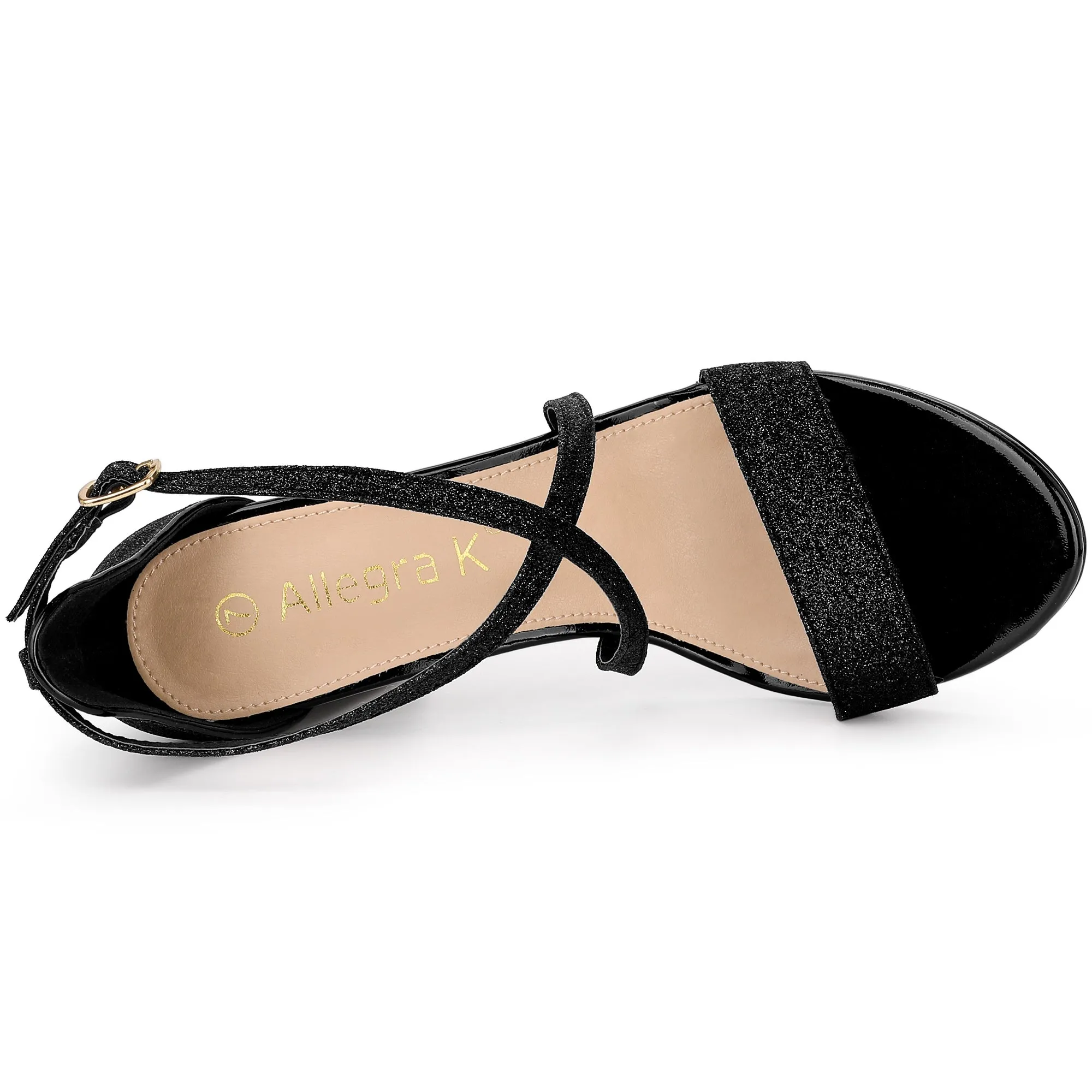 Glitter Crisscross Strap Block Heel Sandals