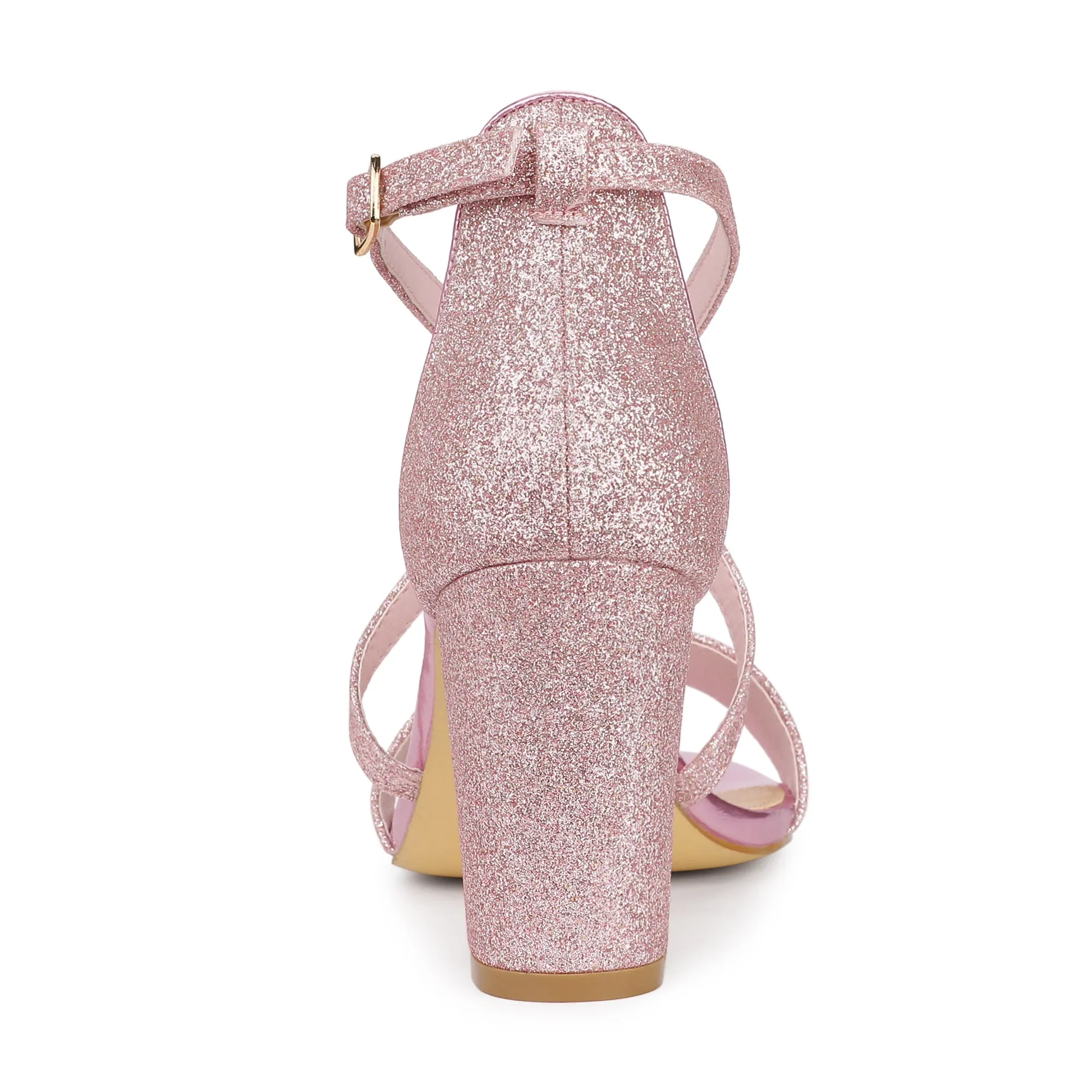 Glitter Crisscross Strap Block Heel Sandals