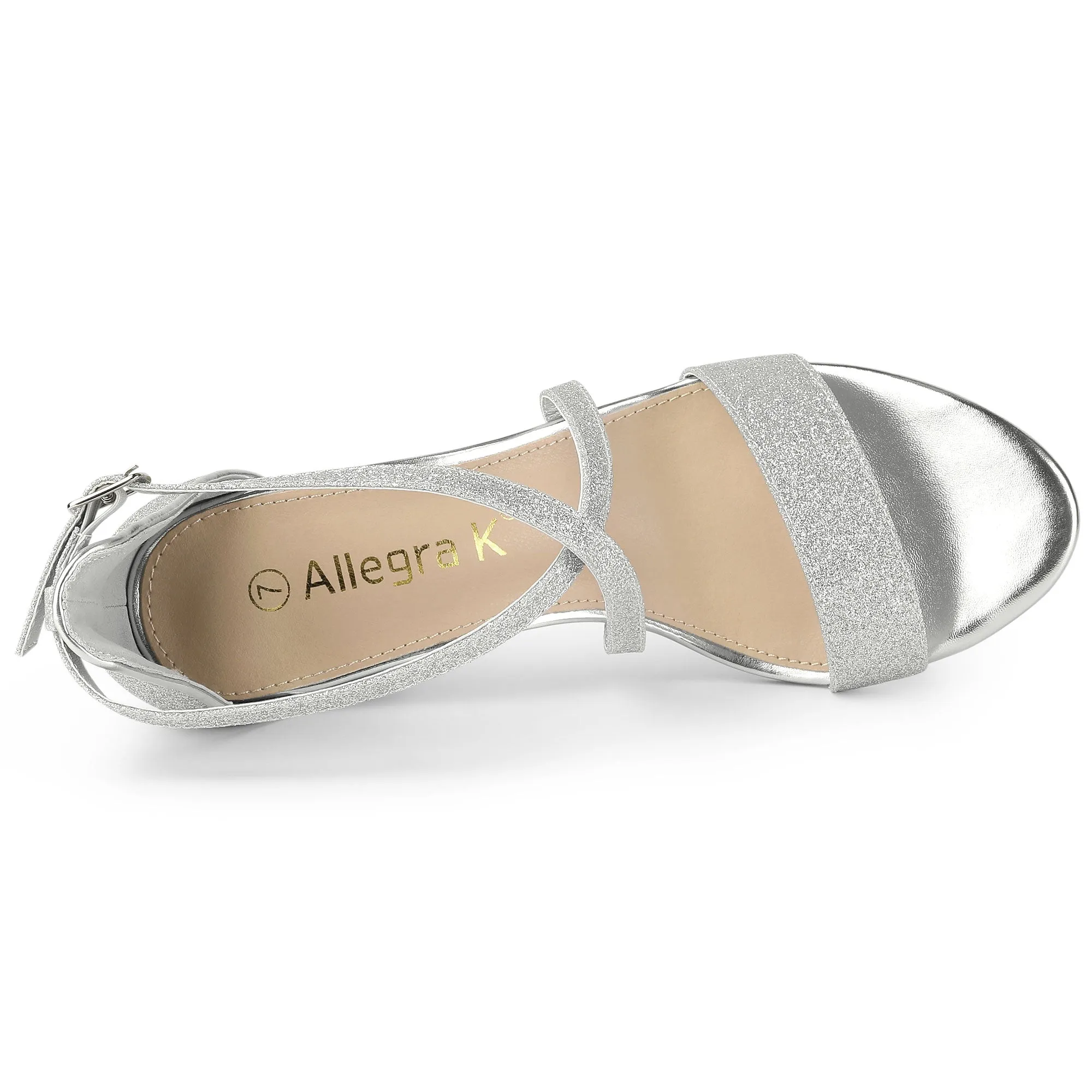 Glitter Crisscross Strap Block Heel Sandals