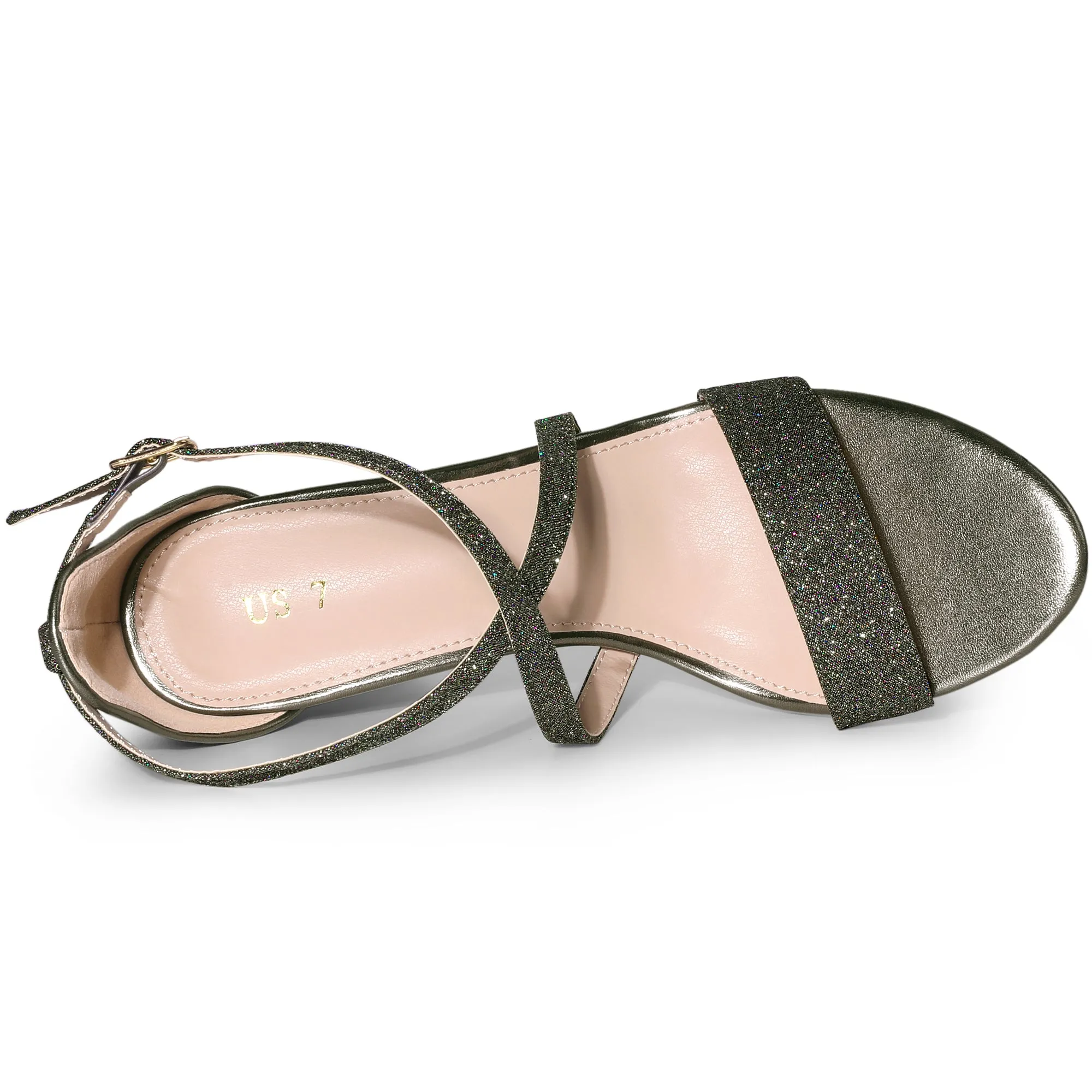 Glitter Crisscross Strap Block Heel Sandals