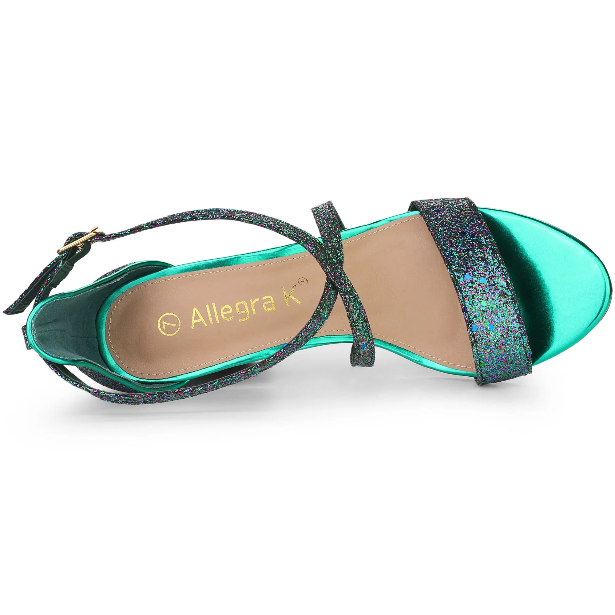 Glitter Crisscross Strap Block Heel Sandals