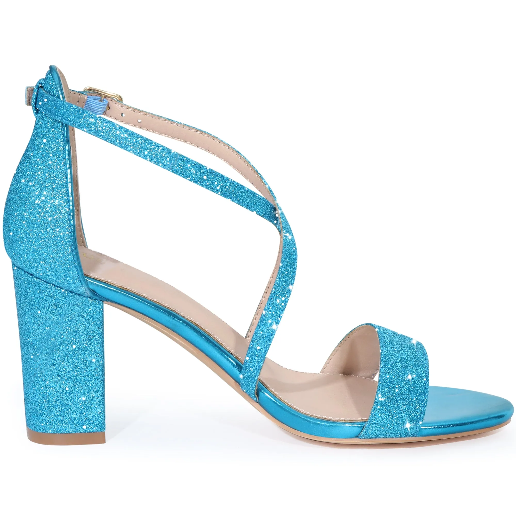 Glitter Crisscross Strap Block Heel Sandals