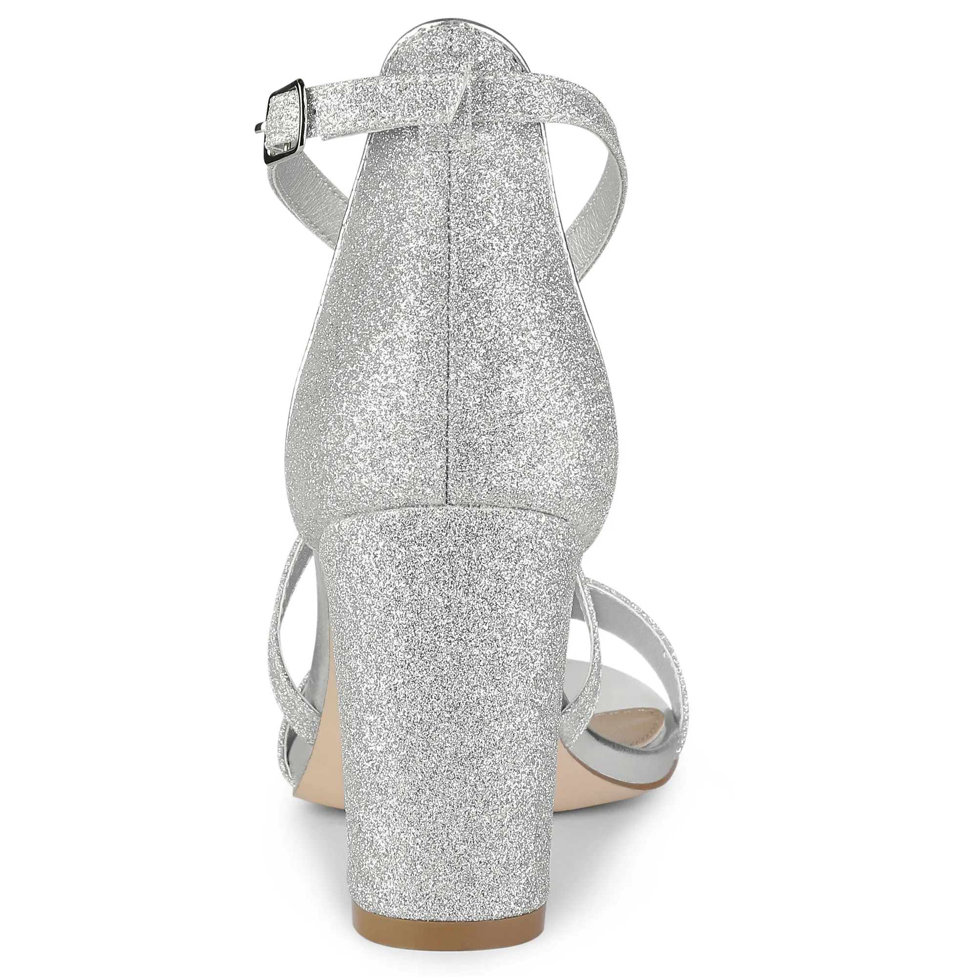 Glitter Crisscross Strap Block Heel Sandals