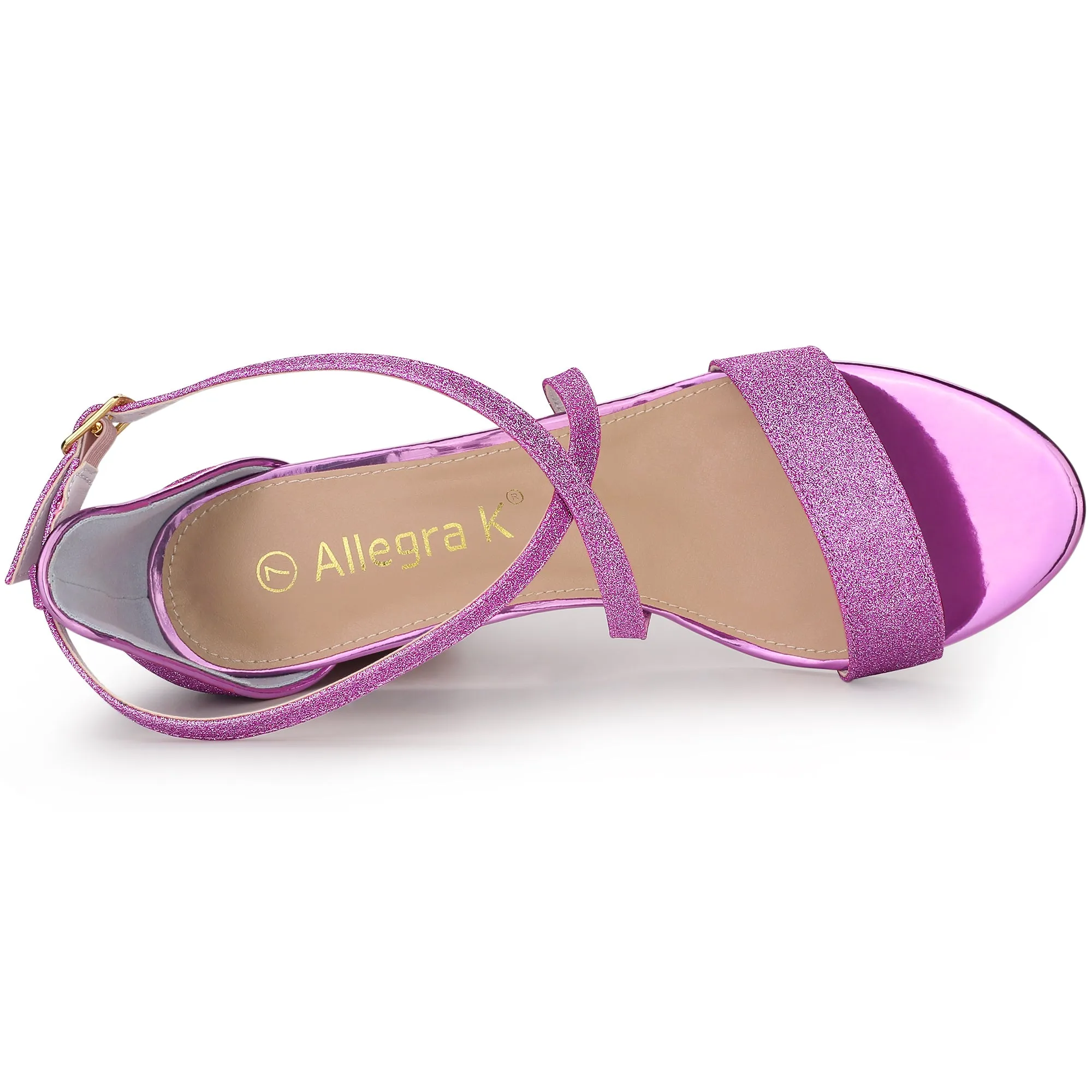 Glitter Crisscross Strap Block Heel Sandals