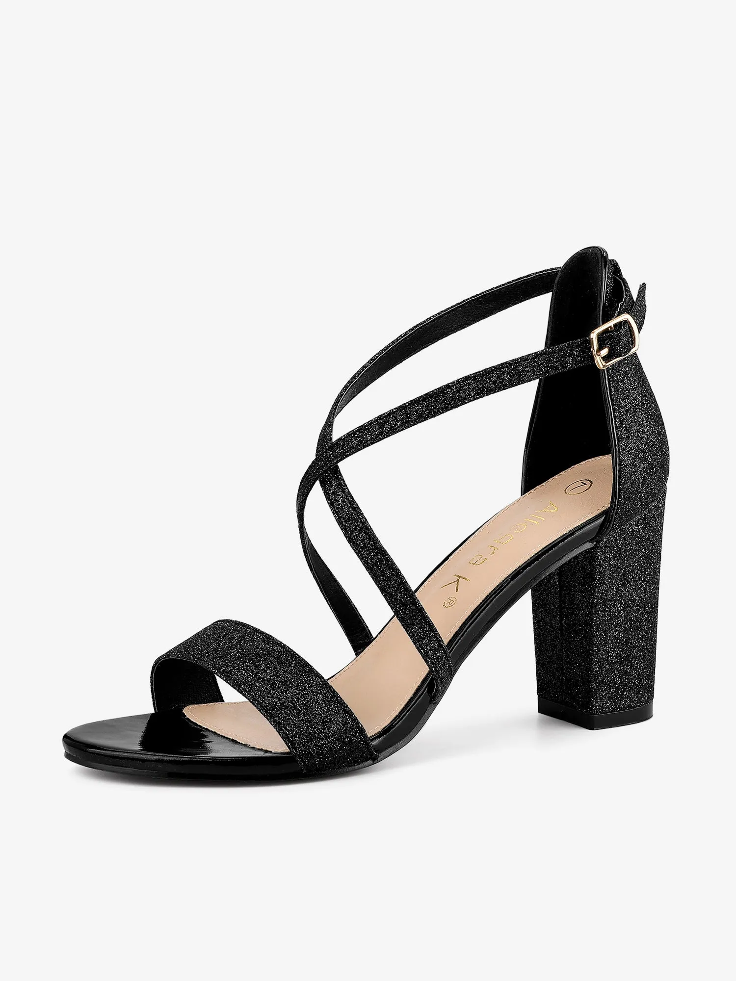 Glitter Crisscross Strap Block Heel Sandals