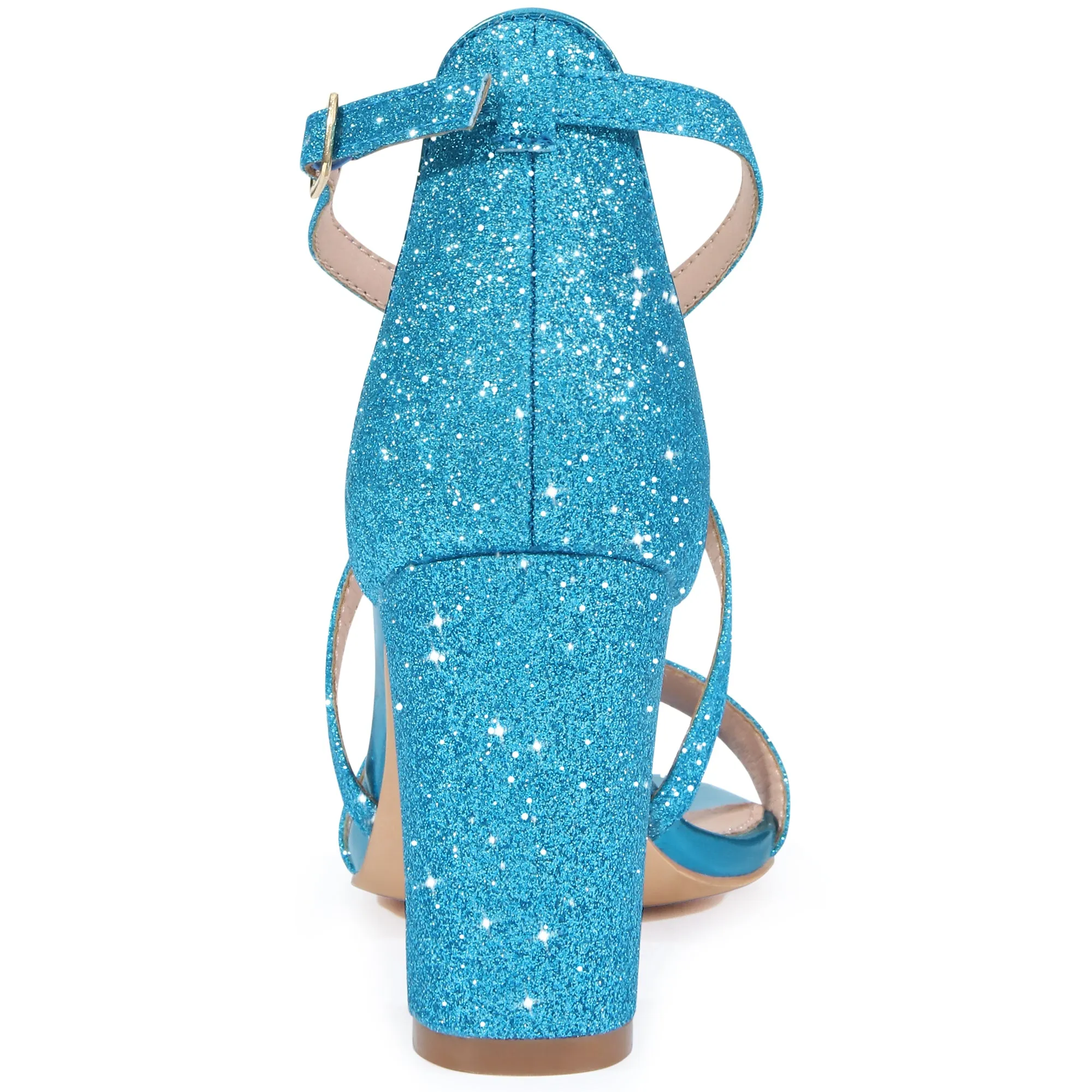 Glitter Crisscross Strap Block Heel Sandals