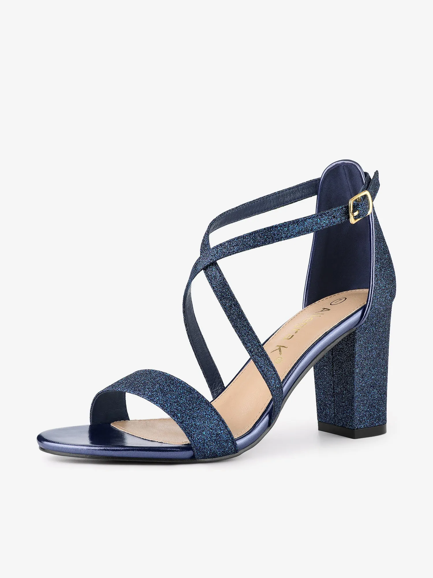 Glitter Crisscross Strap Block Heel Sandals