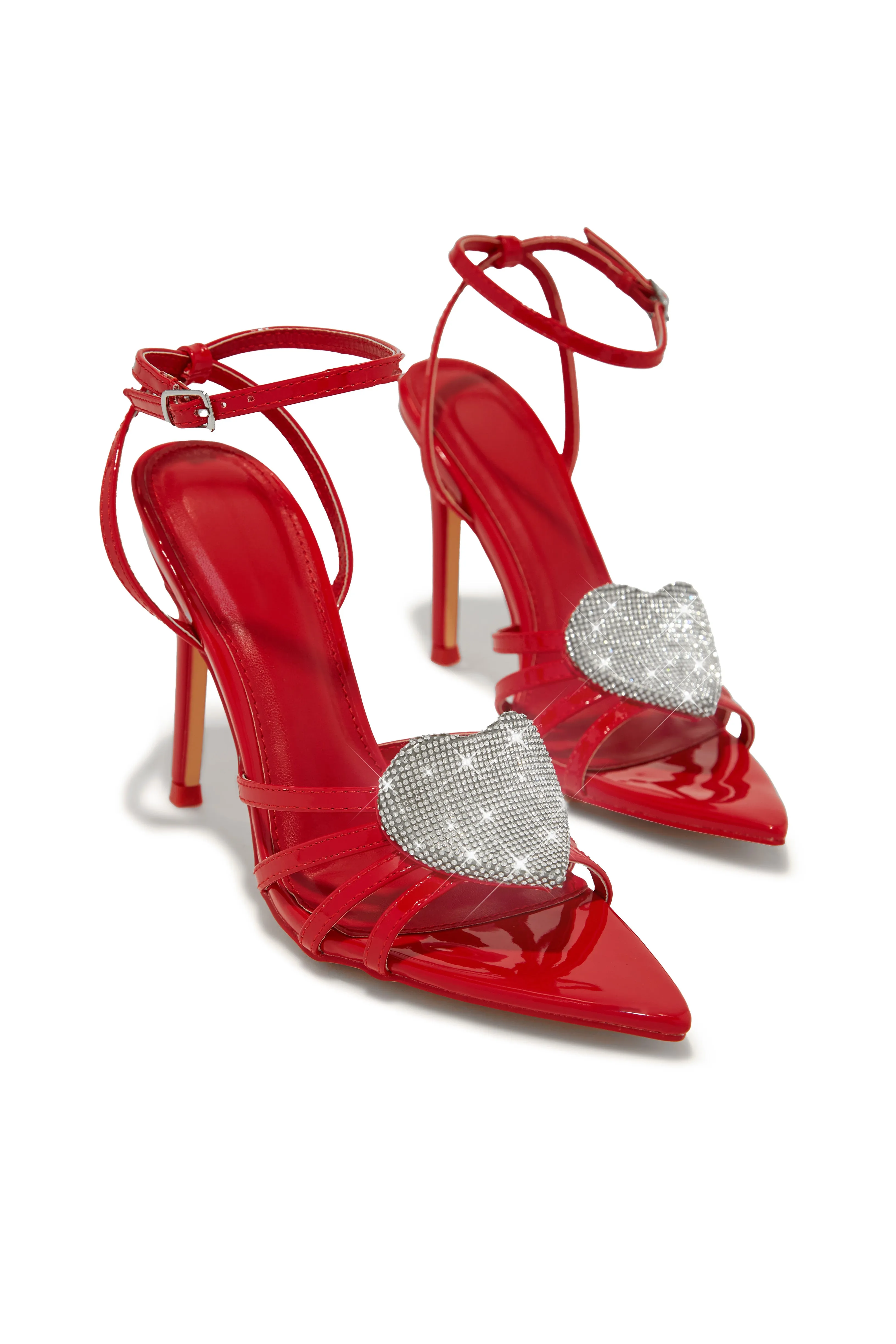 Heartbreaker Heart Embellished High Heels - Red