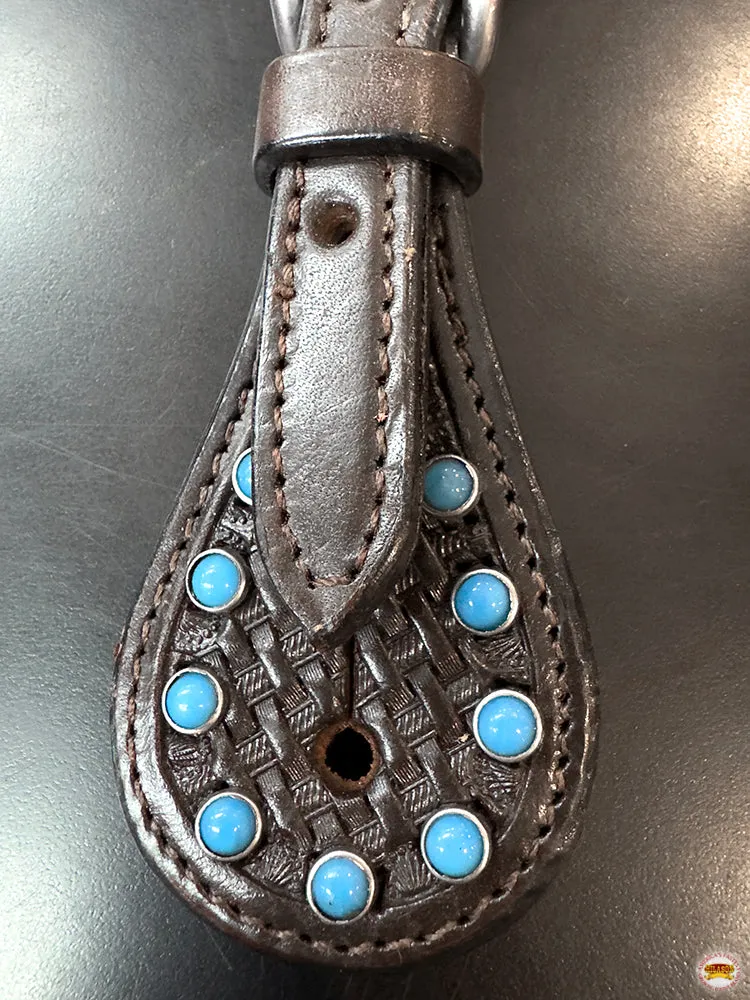 HILASON Western Unisex Spur Straps for Horse Riding Basket Turquoise Studds