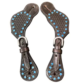 HILASON Western Unisex Spur Straps for Horse Riding Basket Turquoise Studds