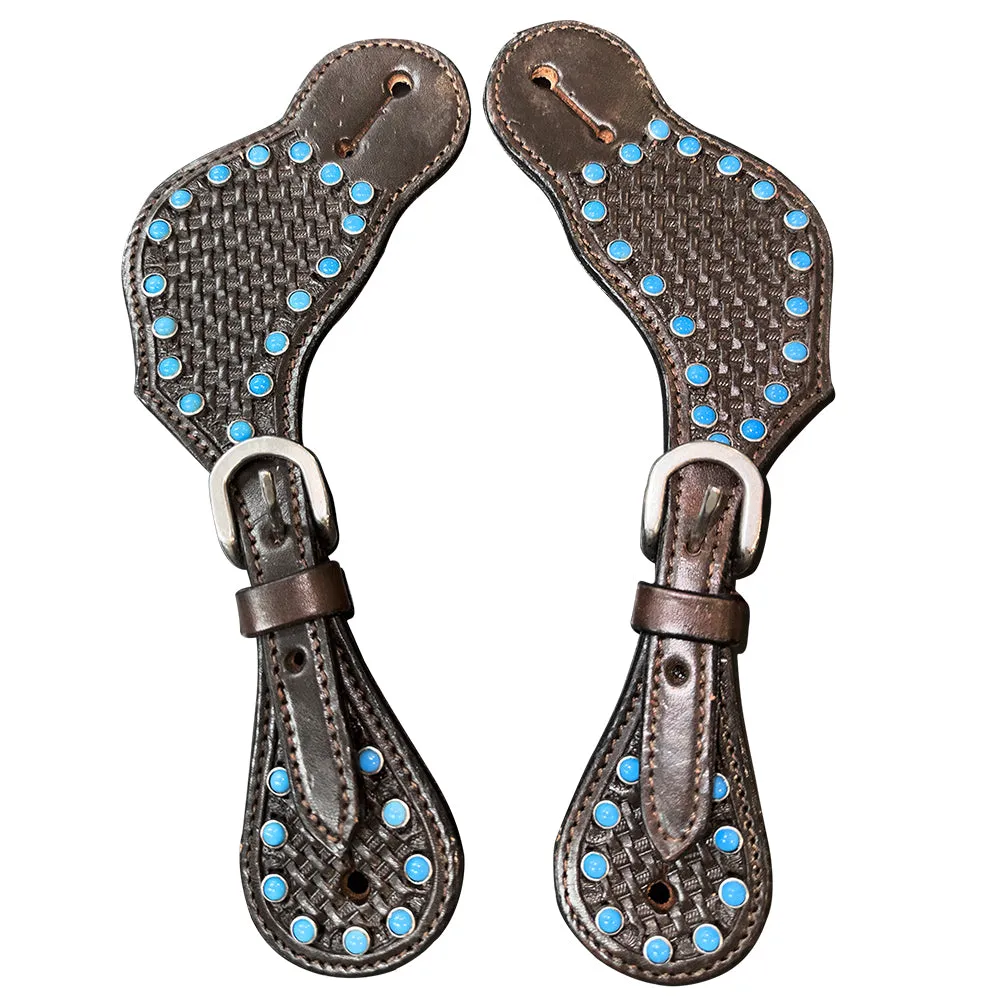 HILASON Western Unisex Spur Straps for Horse Riding Basket Turquoise Studds