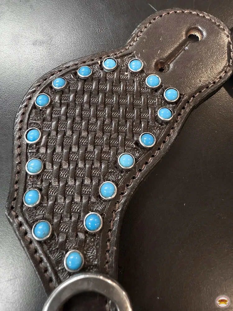 HILASON Western Unisex Spur Straps for Horse Riding Basket Turquoise Studds