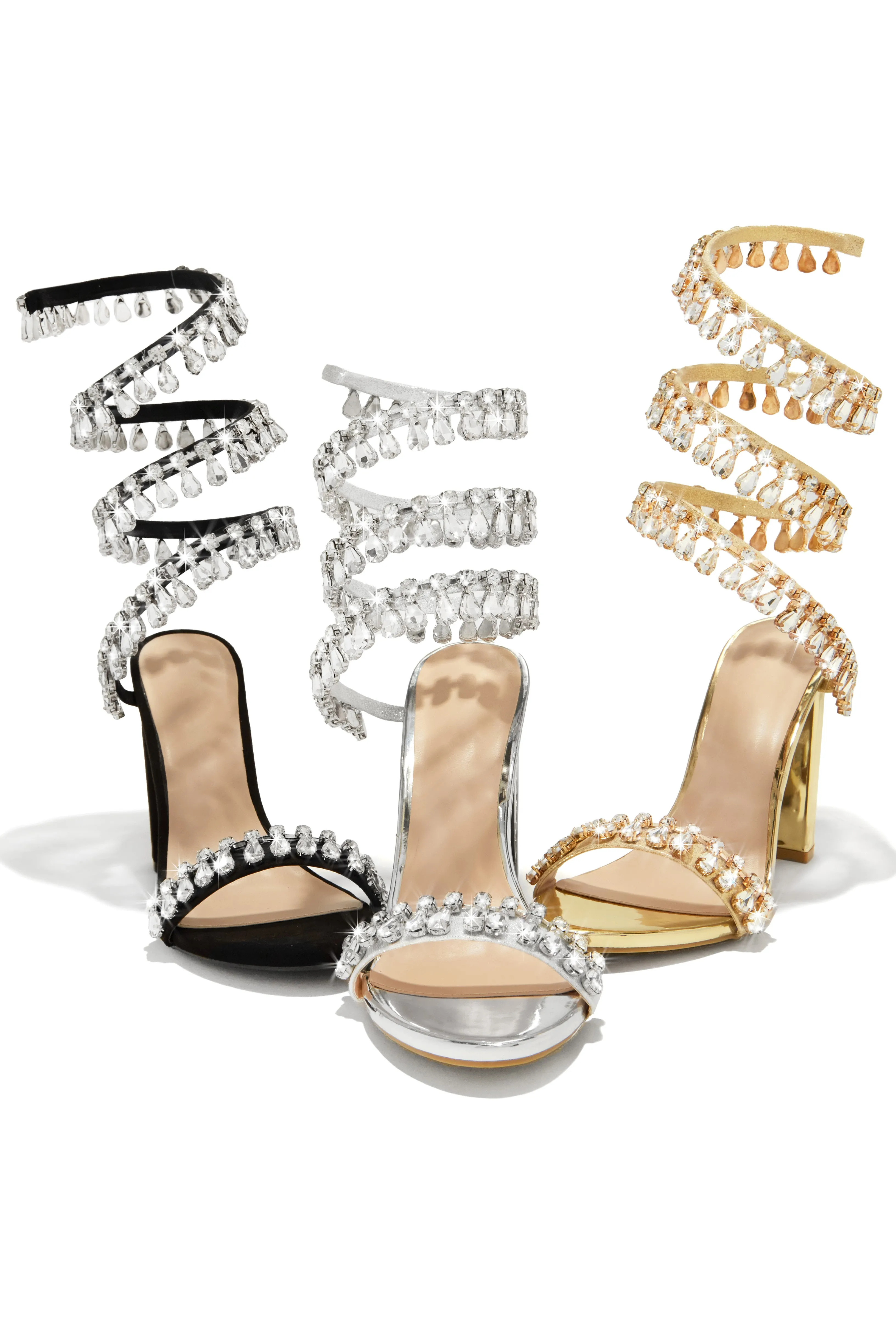 Holiday Party Embellished Around The Ankle Coil Heels - Black