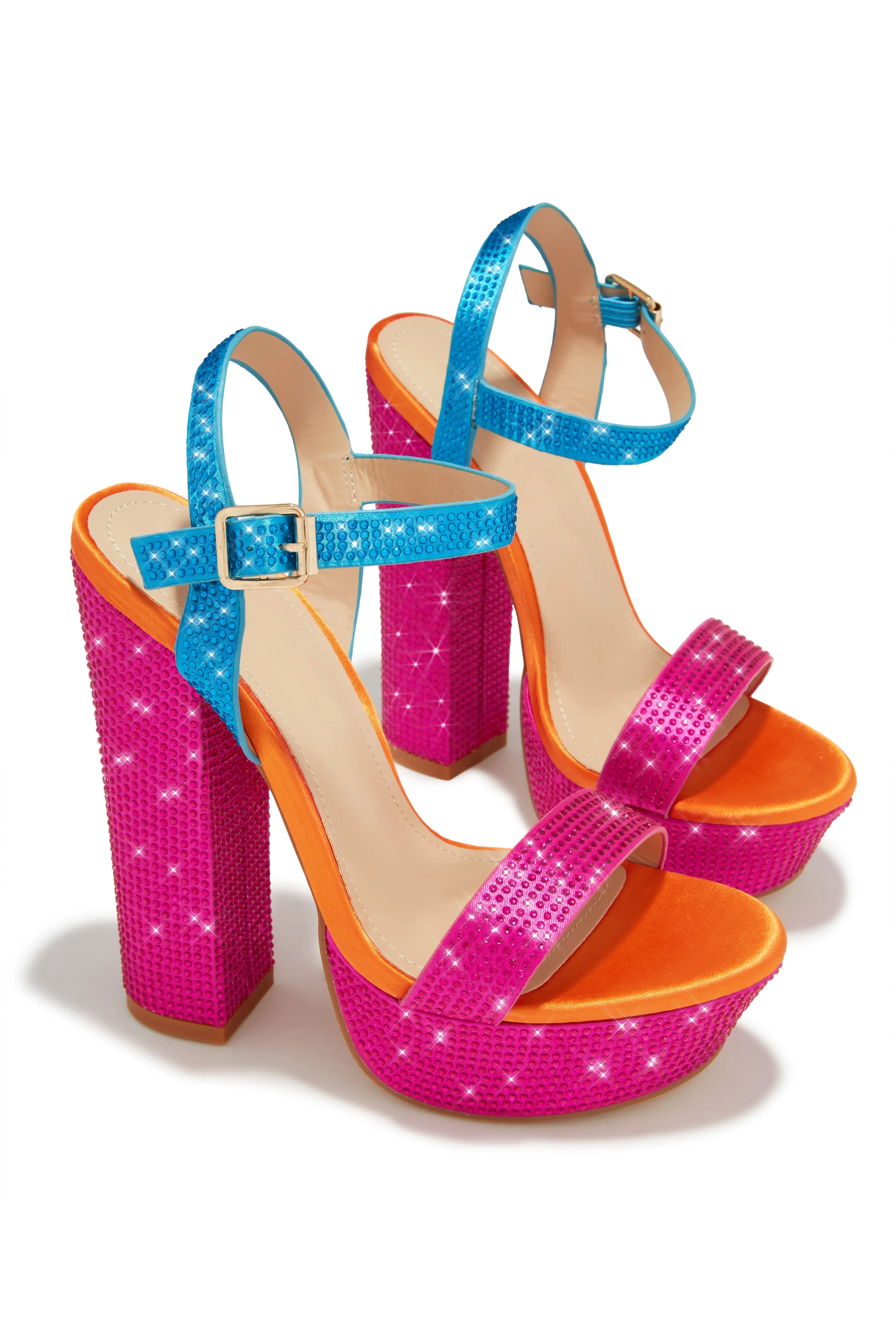 Jayde Embellished Platform Block Heels - Multi