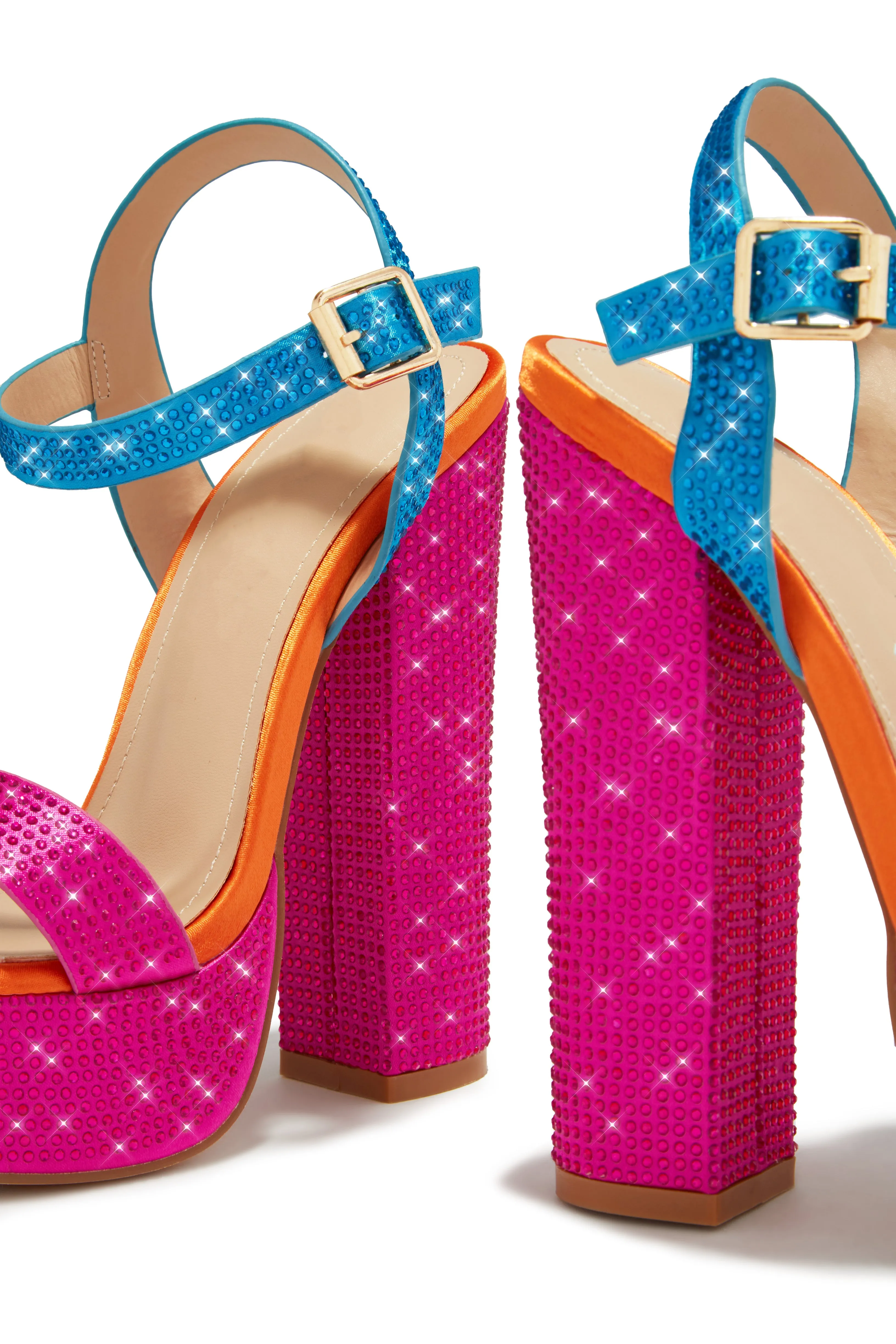 Jayde Embellished Platform Block Heels - Multi