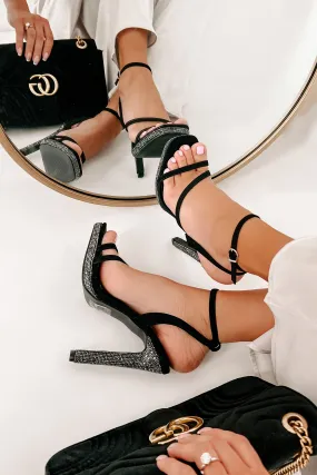 Lights, Camera, Rhinestones Strappy Rhinestone Heel (Black)