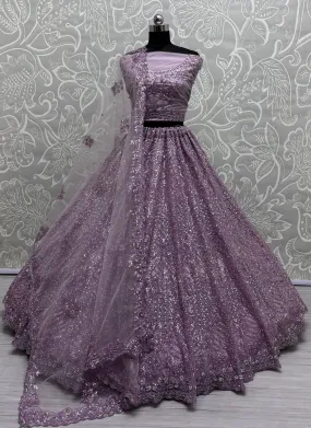 Lilac Heavy Soft Net Heavy Multi thread & Sequence work Wedding Bridal Lehenga Choli