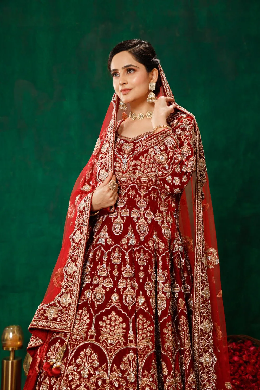Maroon One Piece Gown Trail Dupatta