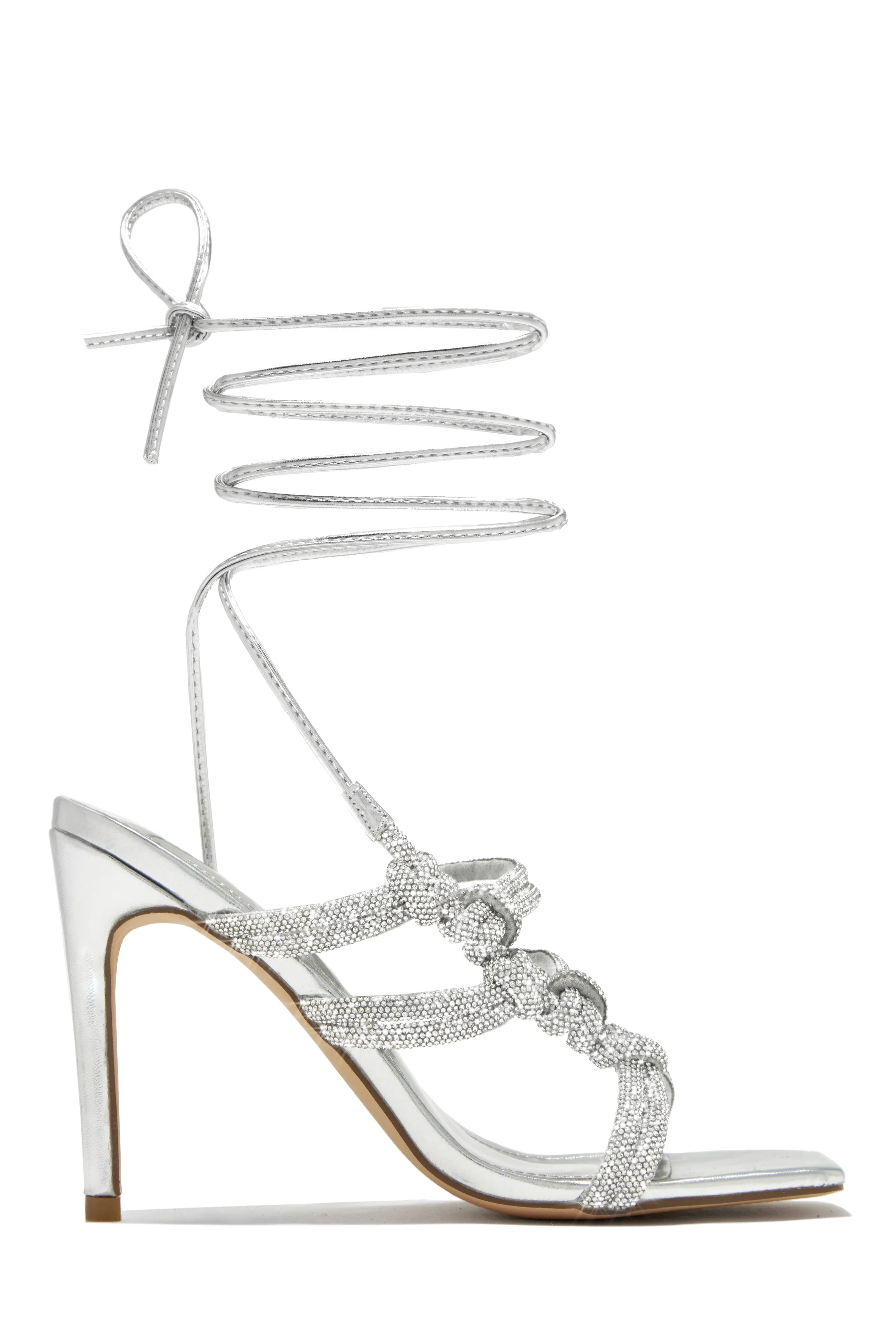 Party Girl Era Embellished Lace Up Heels - White