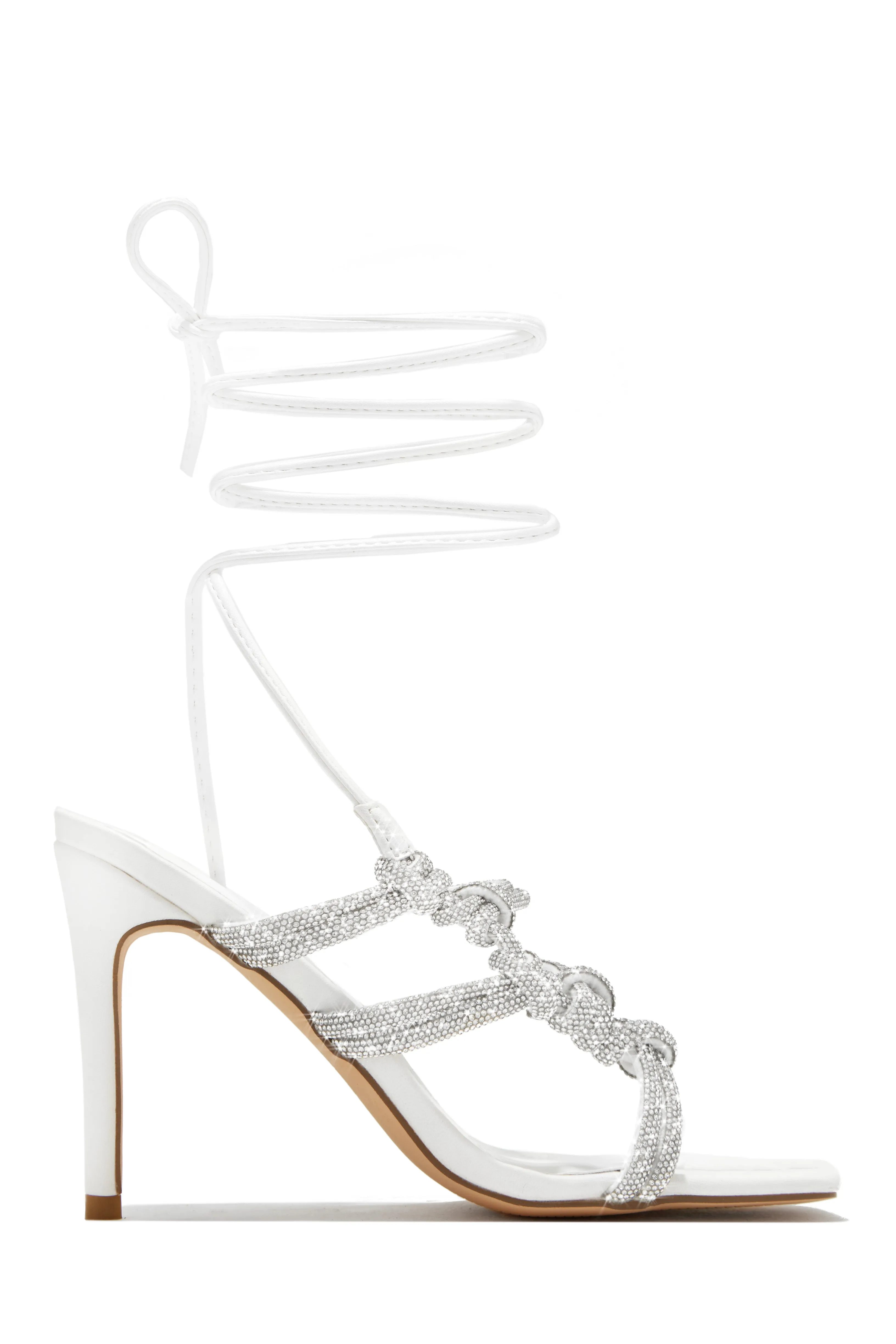 Party Girl Era Embellished Lace Up Heels - White