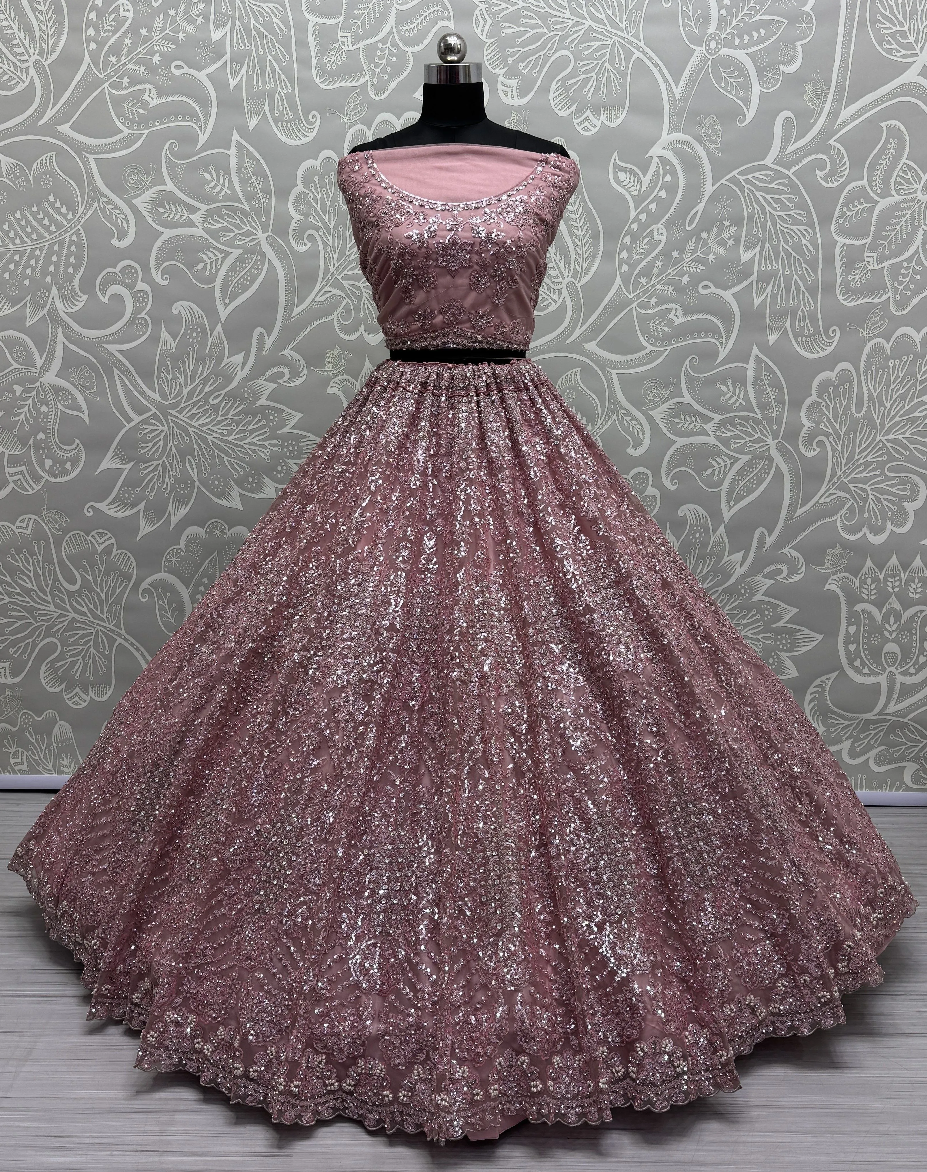 Pink Heavy Soft Net Heavy Multi thread & Sequence work Wedding Bridal Lehenga Choli