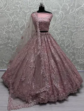 Pink Heavy Soft Net Heavy Multi thread & Sequence work Wedding Bridal Lehenga Choli