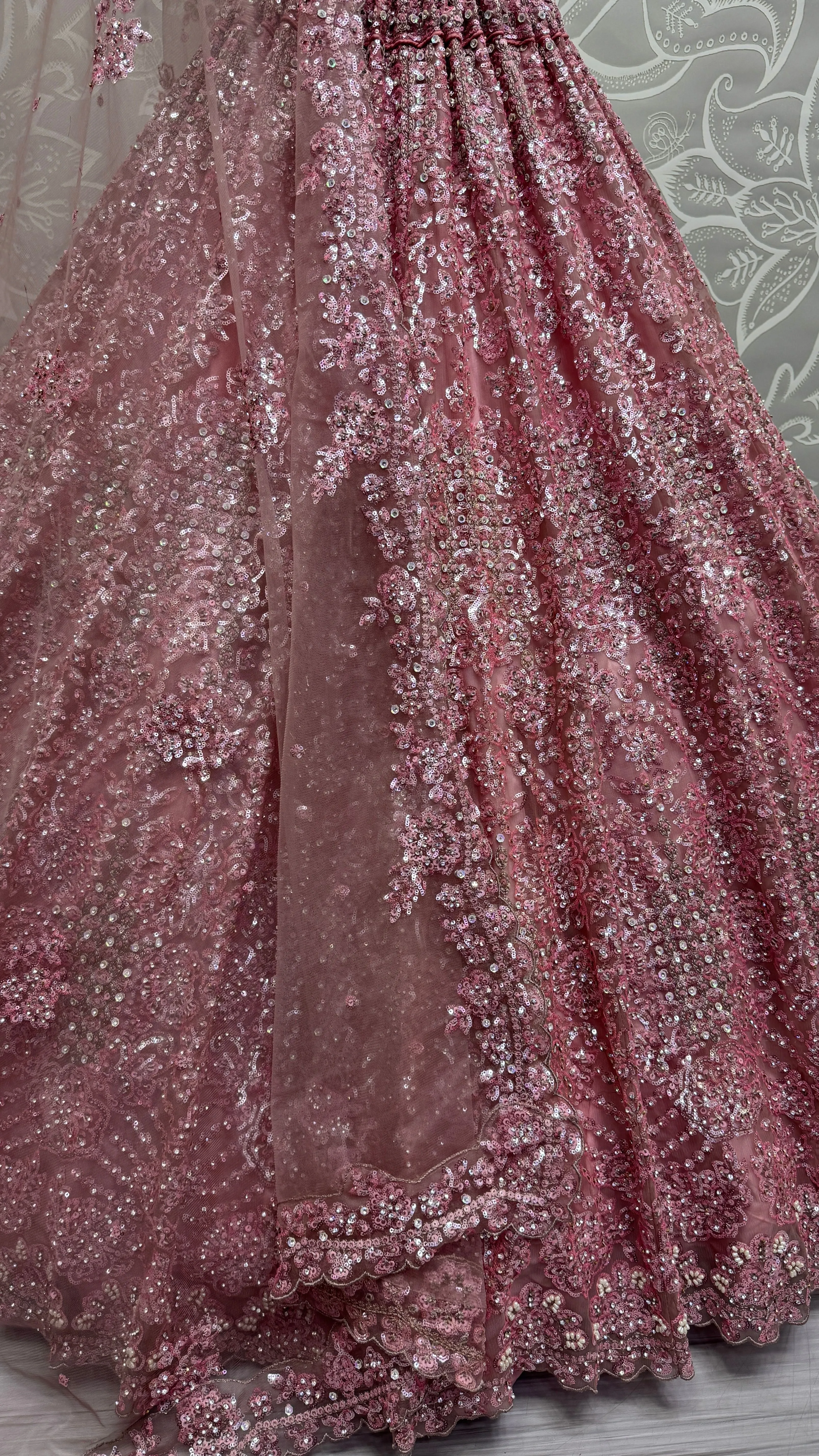 Pink Heavy Soft Net Heavy Multi thread & Sequence work Wedding Bridal Lehenga Choli