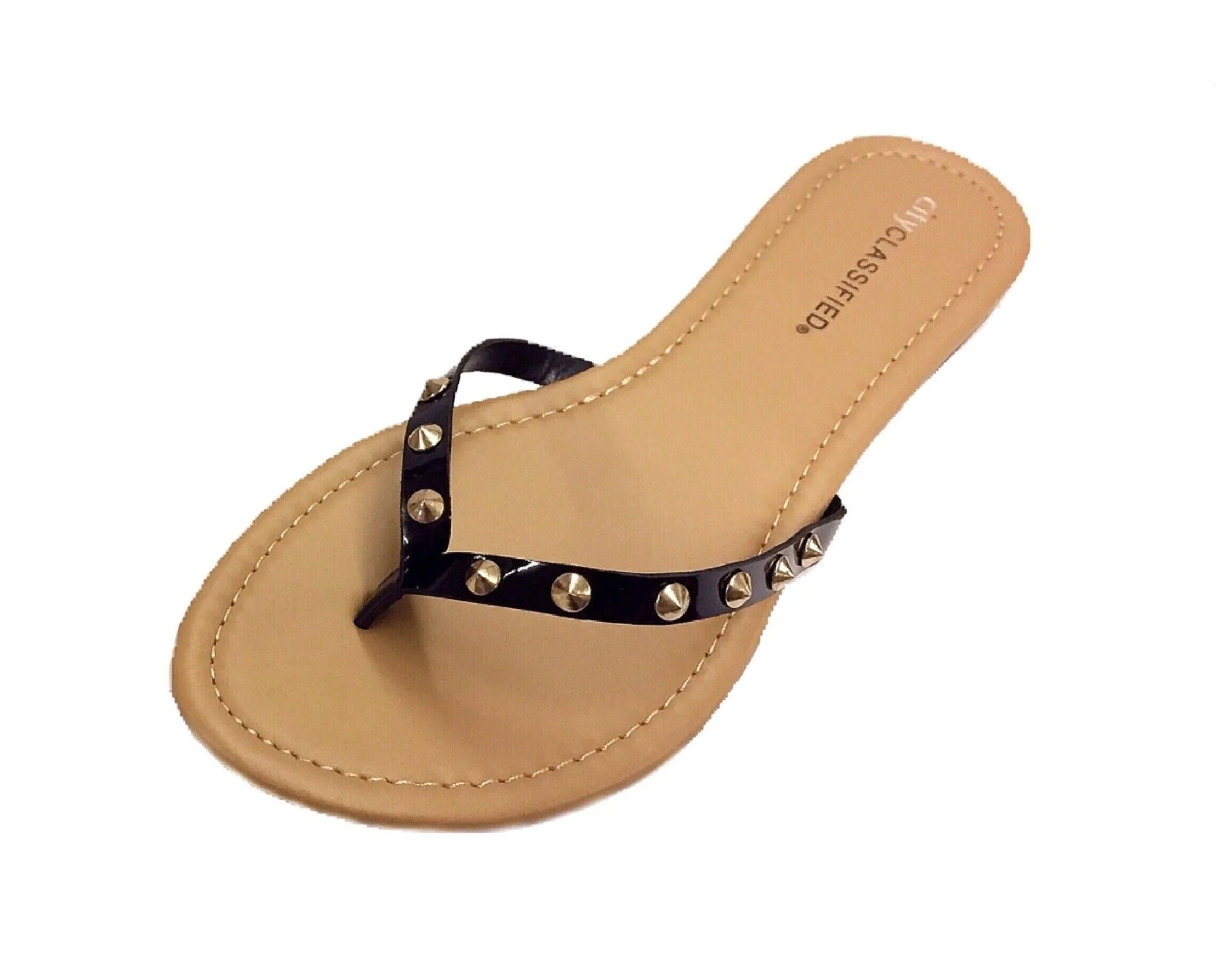 Slip-On Studded Flat Thong Sandals