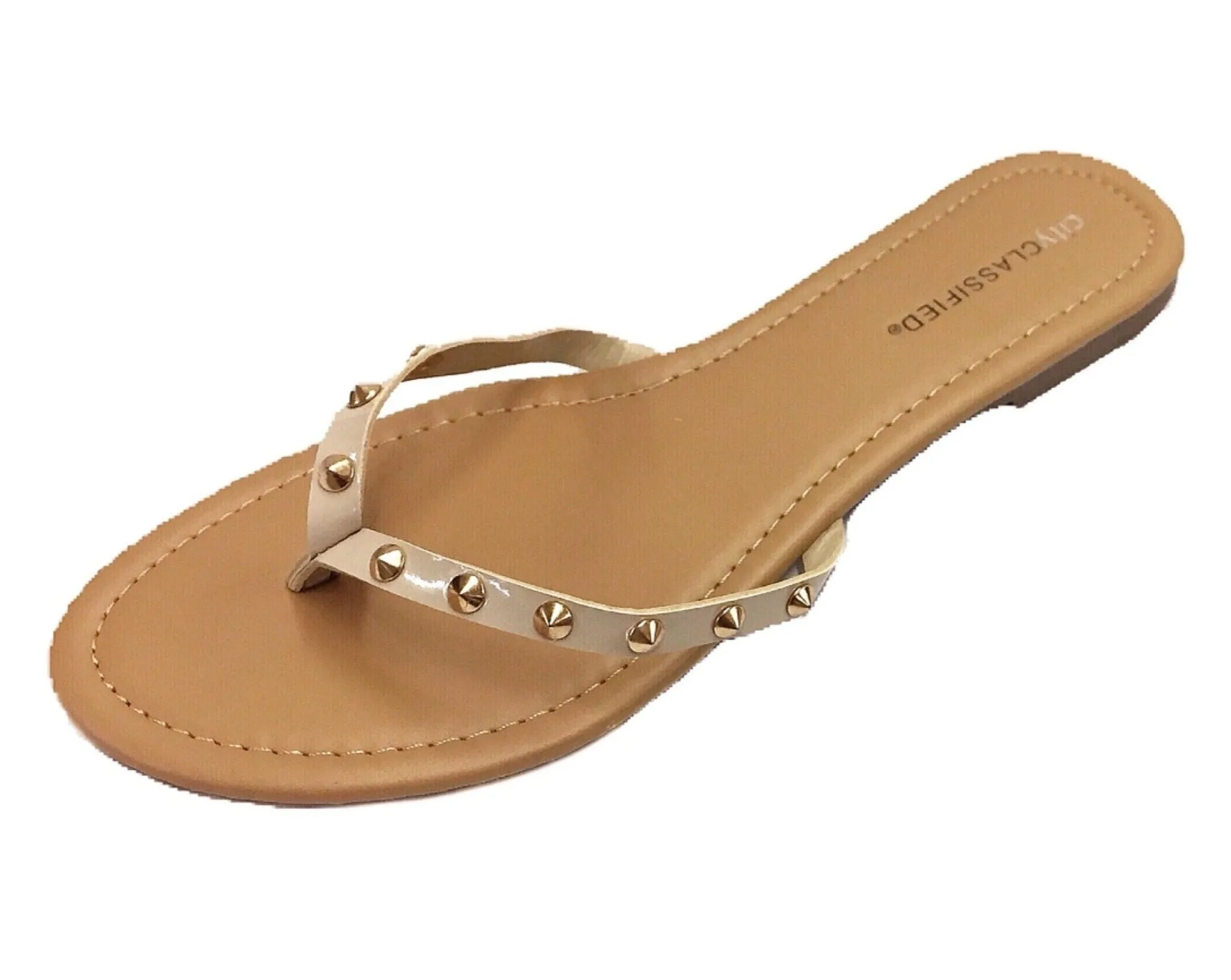 Slip-On Studded Flat Thong Sandals