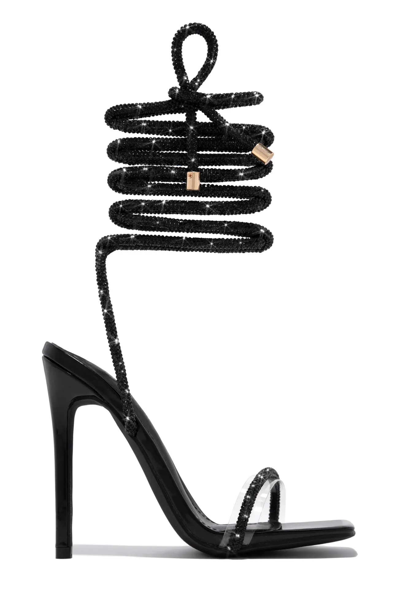 Sofia Embellished Lace Up Heels - Black