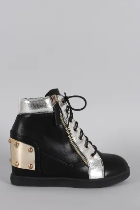 Studded High Top Lace Up Wedge Sneaker