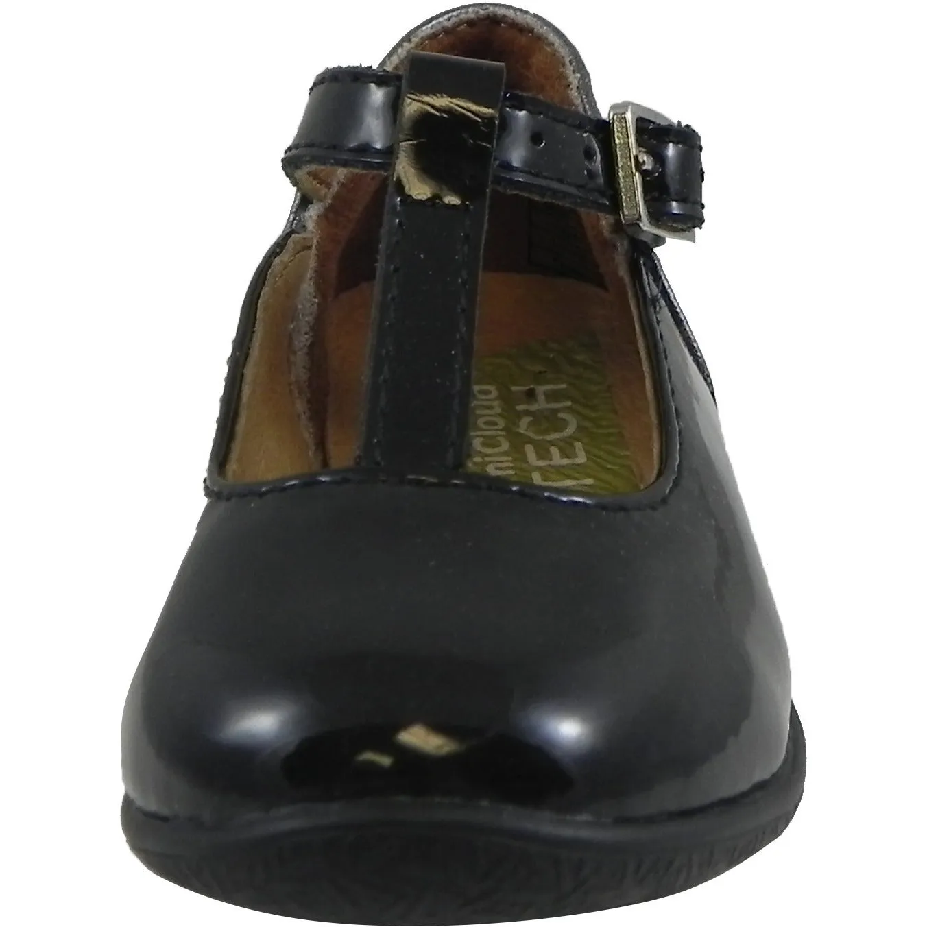 Umi Patent Leather Eleni T-Strap Studded Mary Jane Flats Black