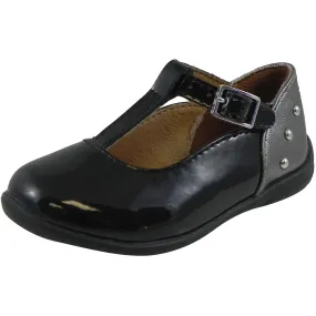 Umi Patent Leather Eleni T-Strap Studded Mary Jane Flats Black