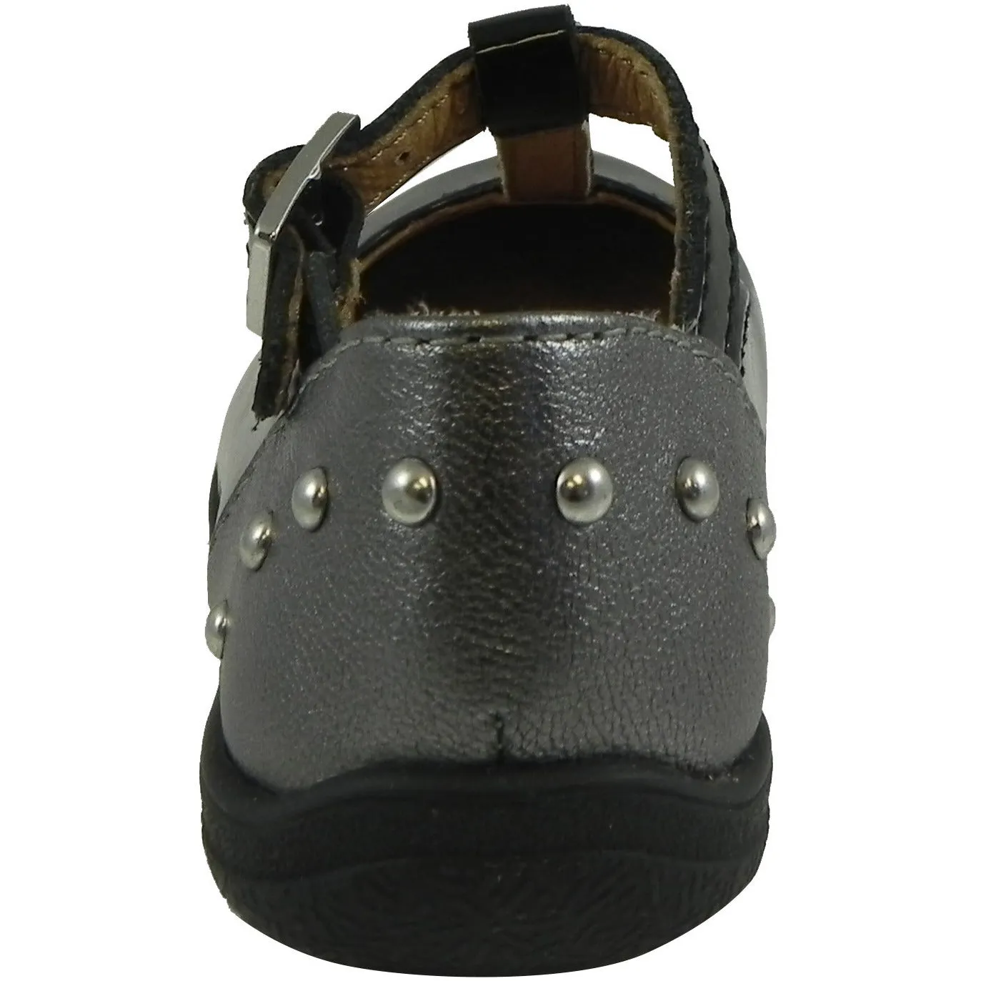 Umi Patent Leather Eleni T-Strap Studded Mary Jane Flats Black