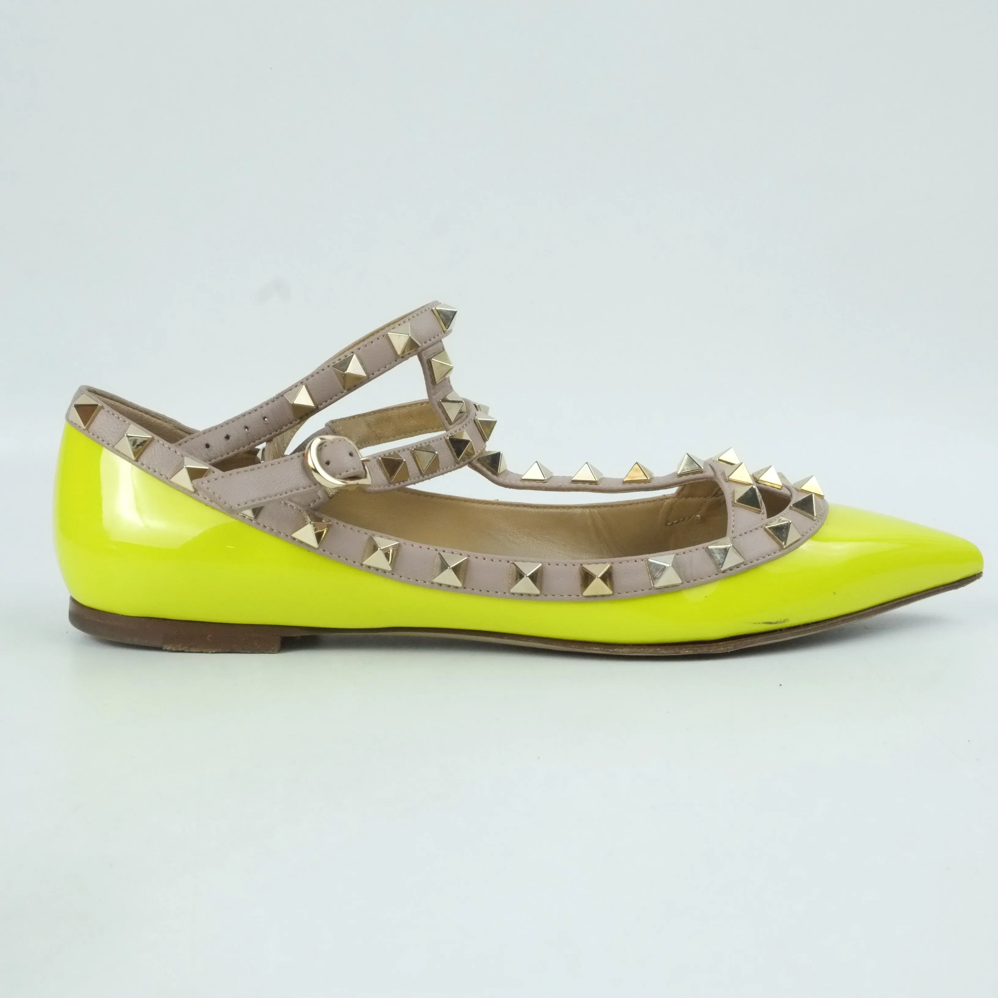 Valentino Flats Rockstud Neon Yellow Patent 37